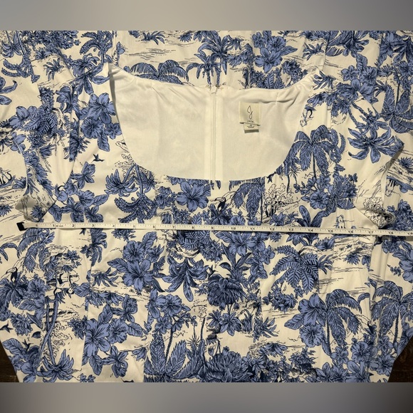 NWOT Joie White Blue Hawaiian Print Cap Sleeve Fit & Flare Midi Dress Sz 4 - Picture 11 of 14